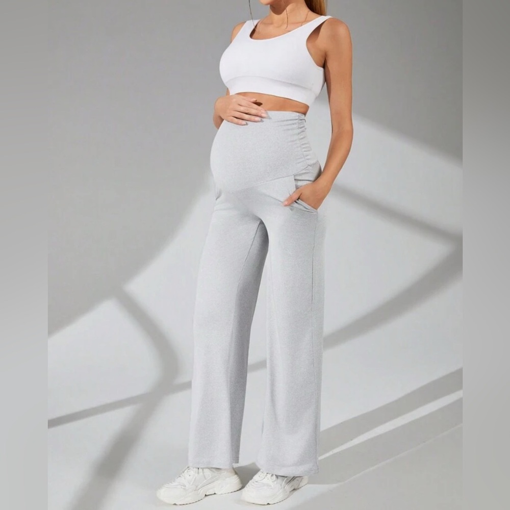 SHEIN Gray Wide Leg Pants High-Waisted Stretch